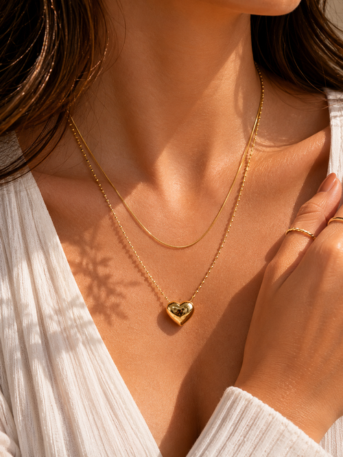 Collar Amour Gold | Collar Corazón Doble Acero Inoxidable 316L