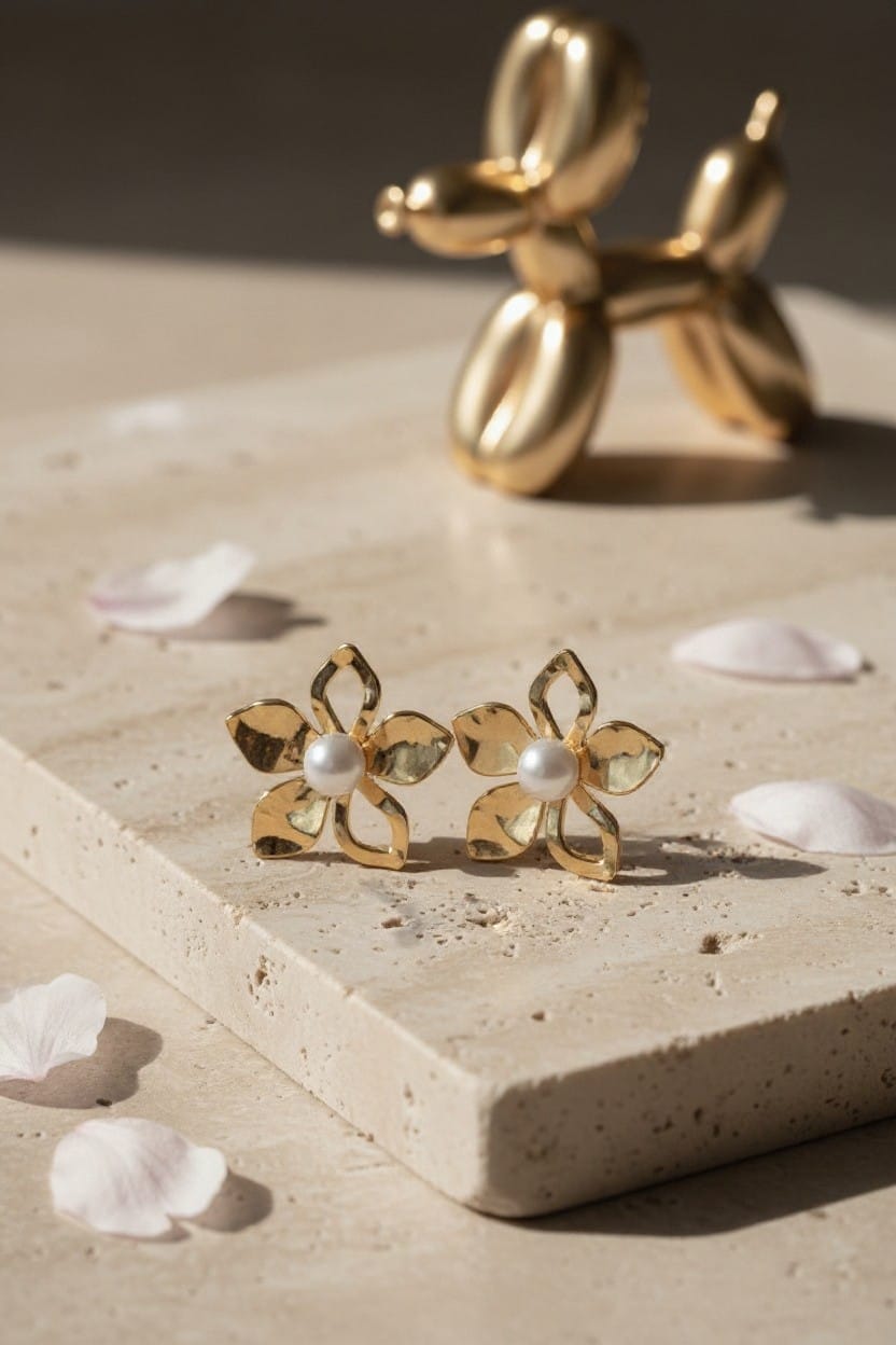 Golden Bloom Pearl Earrings