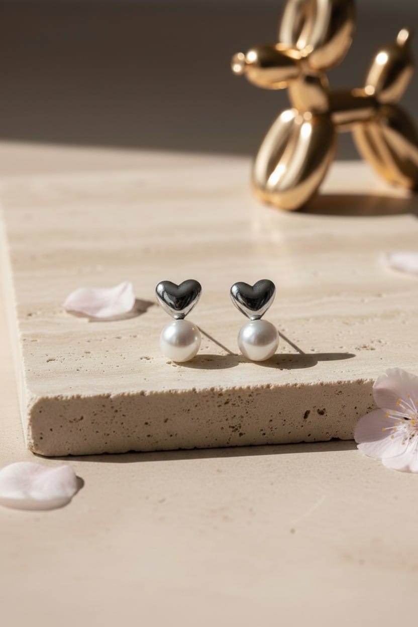 Golden Heart Pearl Studs