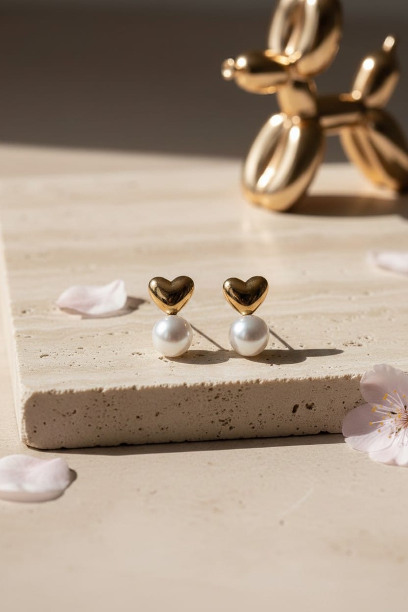 Golden Heart Pearl Studs