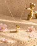 Collar Pearl Bow Gold | Collar Perla & Lazo Acero Inoxidable 316L