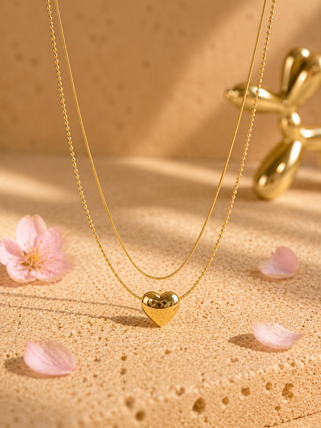 Collar Amour Gold | Collar Corazón Doble Acero Inoxidable 316L